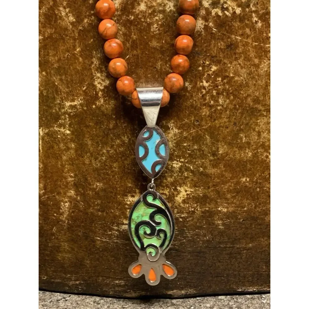 Jay King Necklace & Pendant Sterling Silver & Orange Jasper Necklace w/ Multi st - Picture 10 of 11